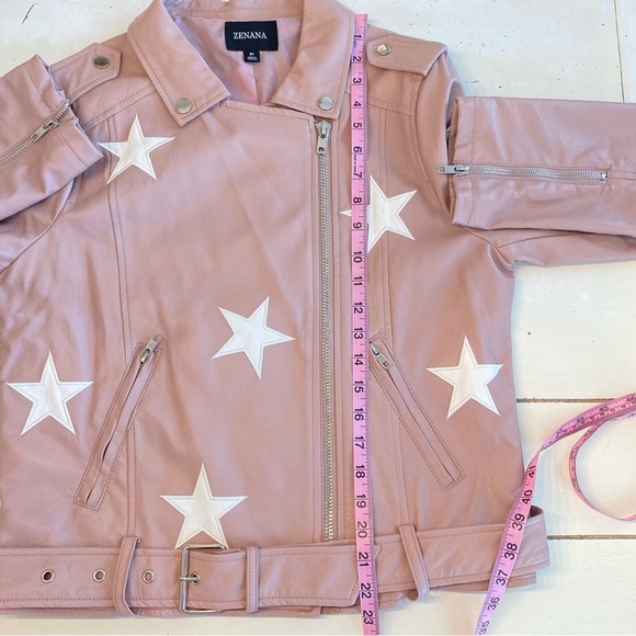 Zenana Star Moto Jacket Faux Leather, Pink Size Medium - Picture 5 of 10